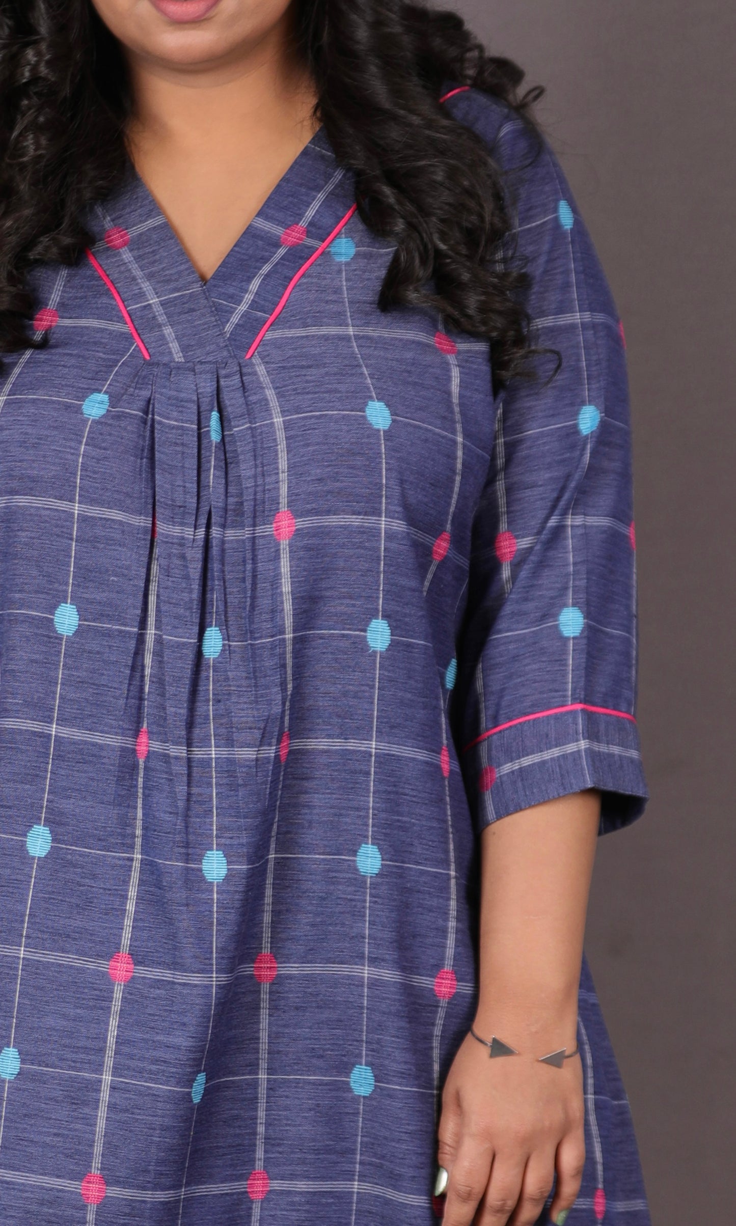SUHANI - Premium lightweight Cotton with Buti Dobby Embroidery - Blue Checks