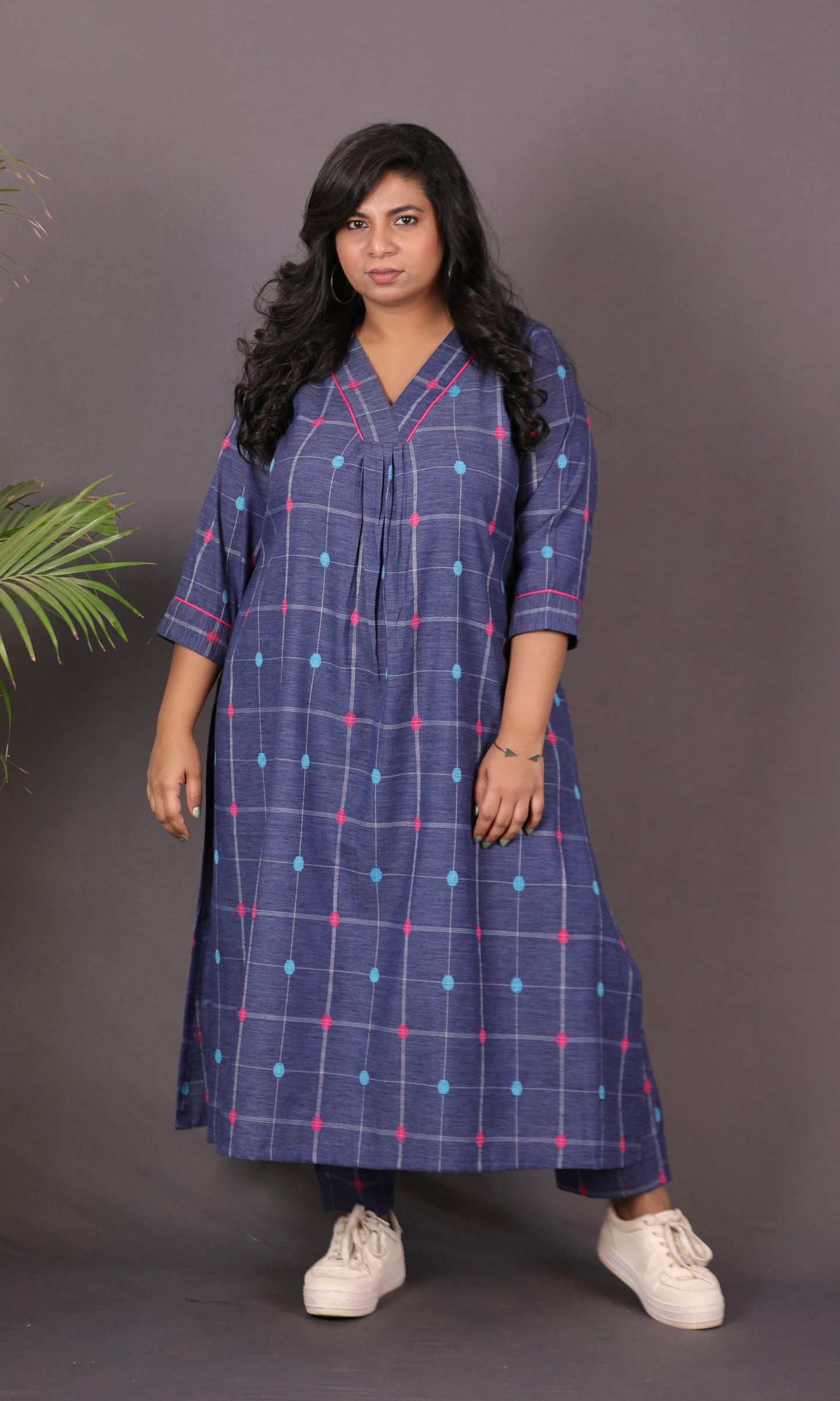 SUHANI - Premium lightweight Cotton with Buti Dobby Embroidery - Blue Checks