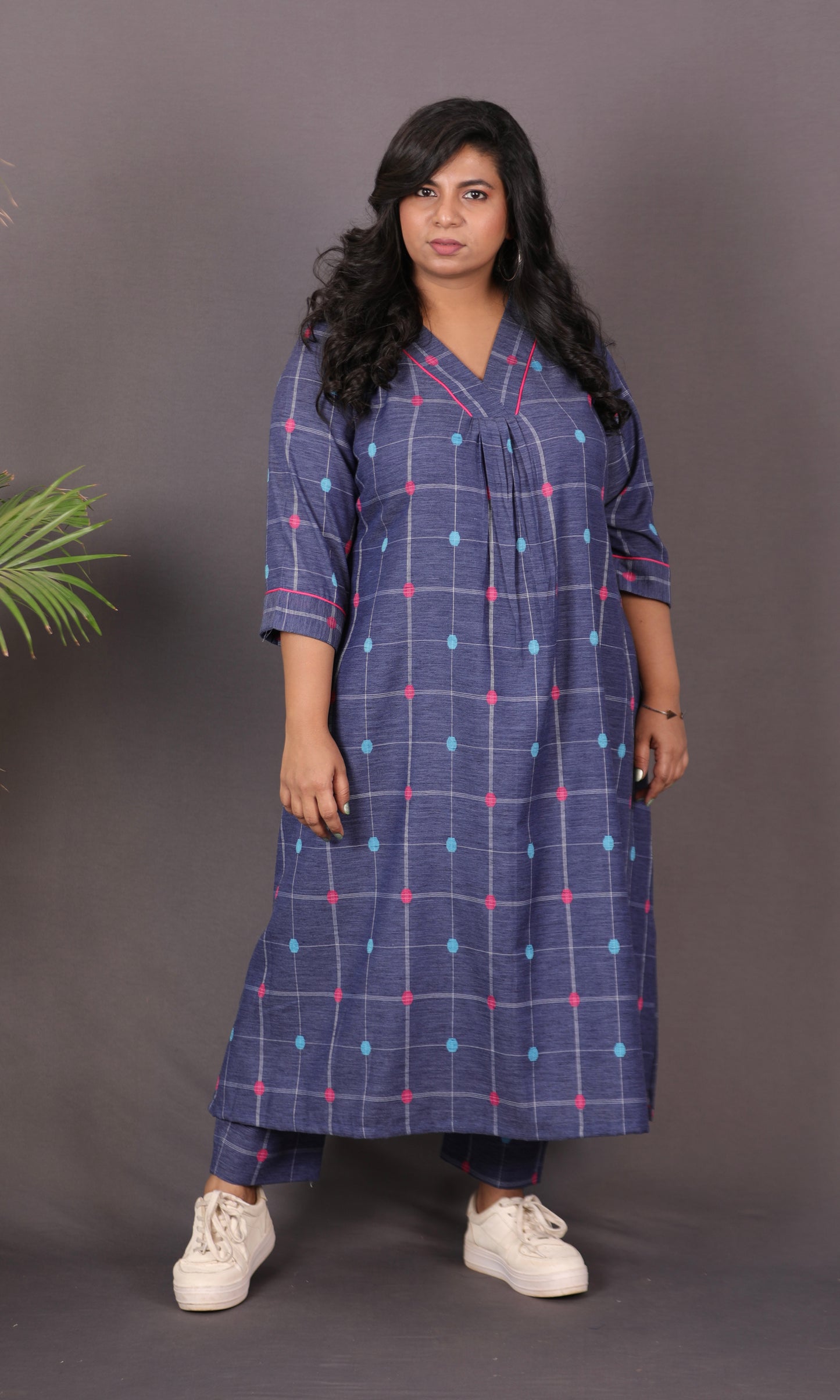 SUHANI - Premium lightweight Cotton with Buti Dobby Embroidery - Blue Checks
