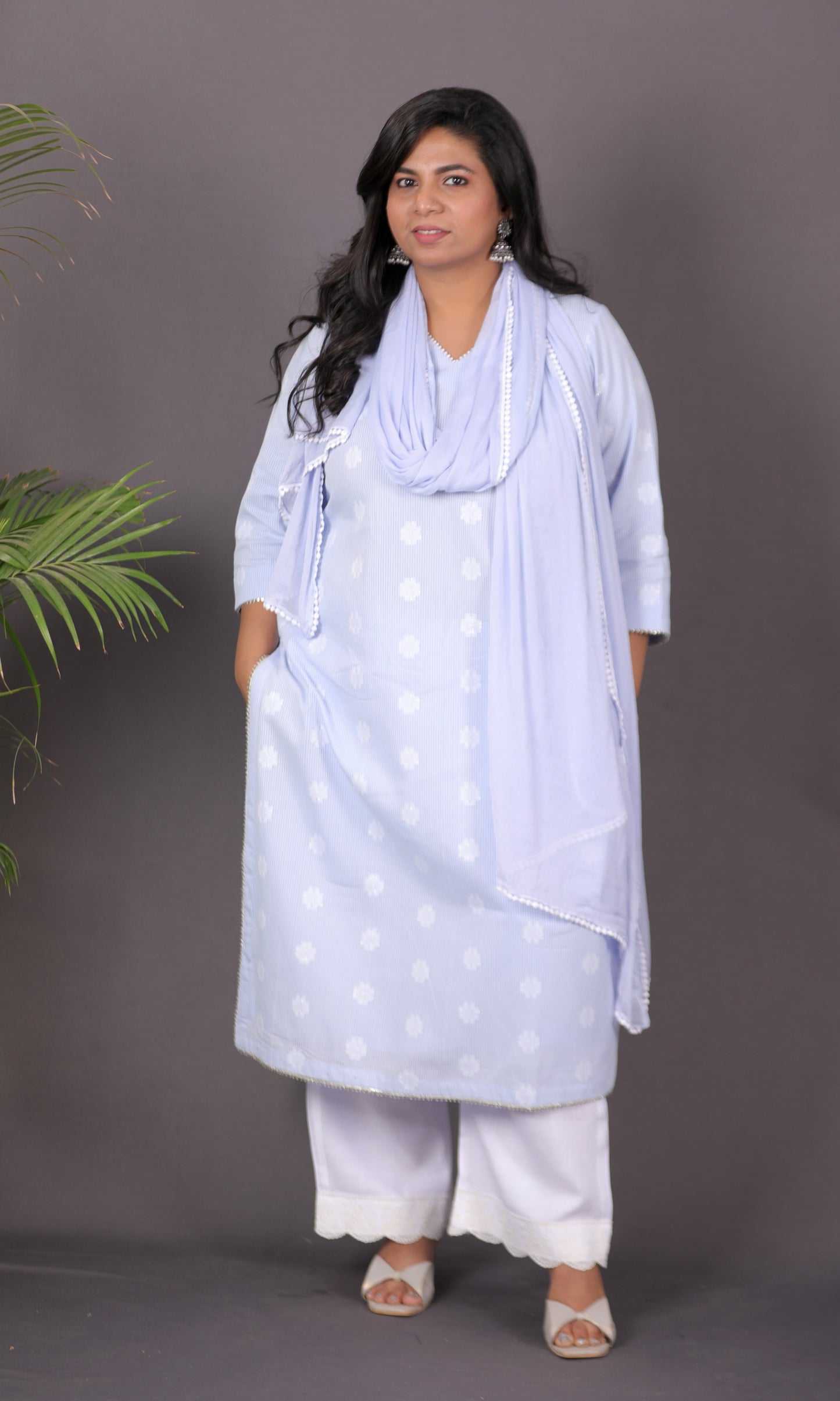 JASMINE - Kurta - Cotton Jari booti with thread work - Blue