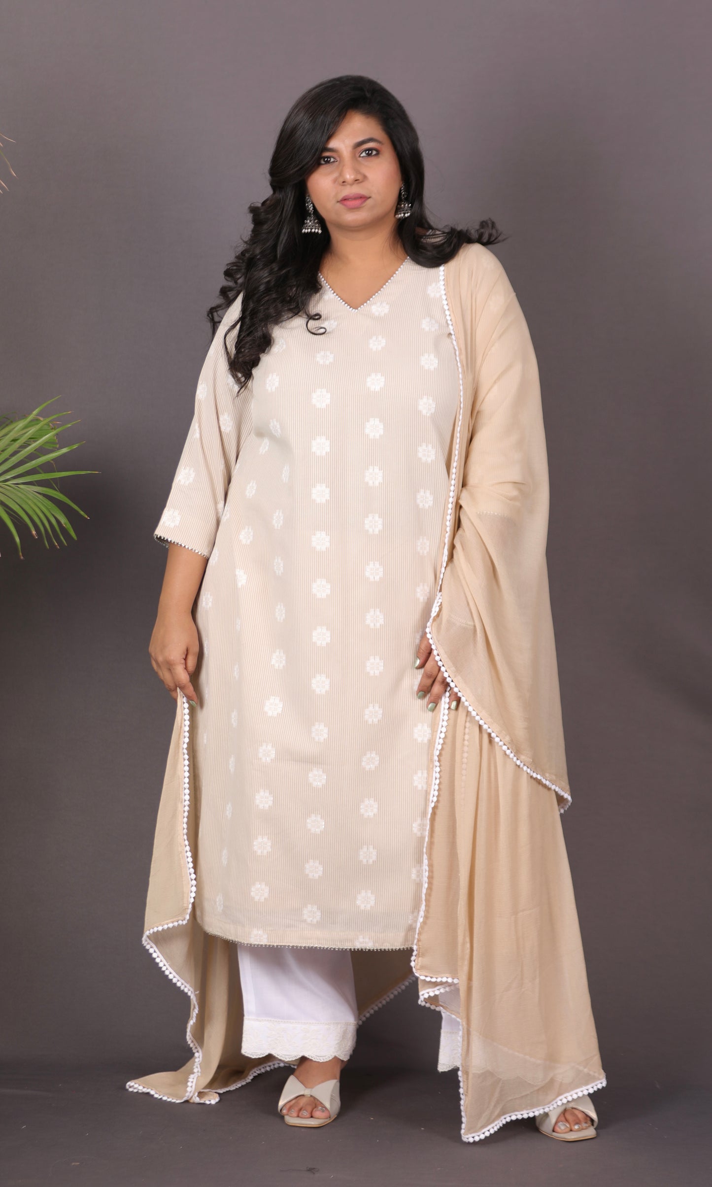 JASMINE - Kurta - Cotton Jari booti with thread work - CREAM