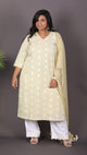 JASMINE - 3 pc set - Cotton Jari booti with thread work - GREEN