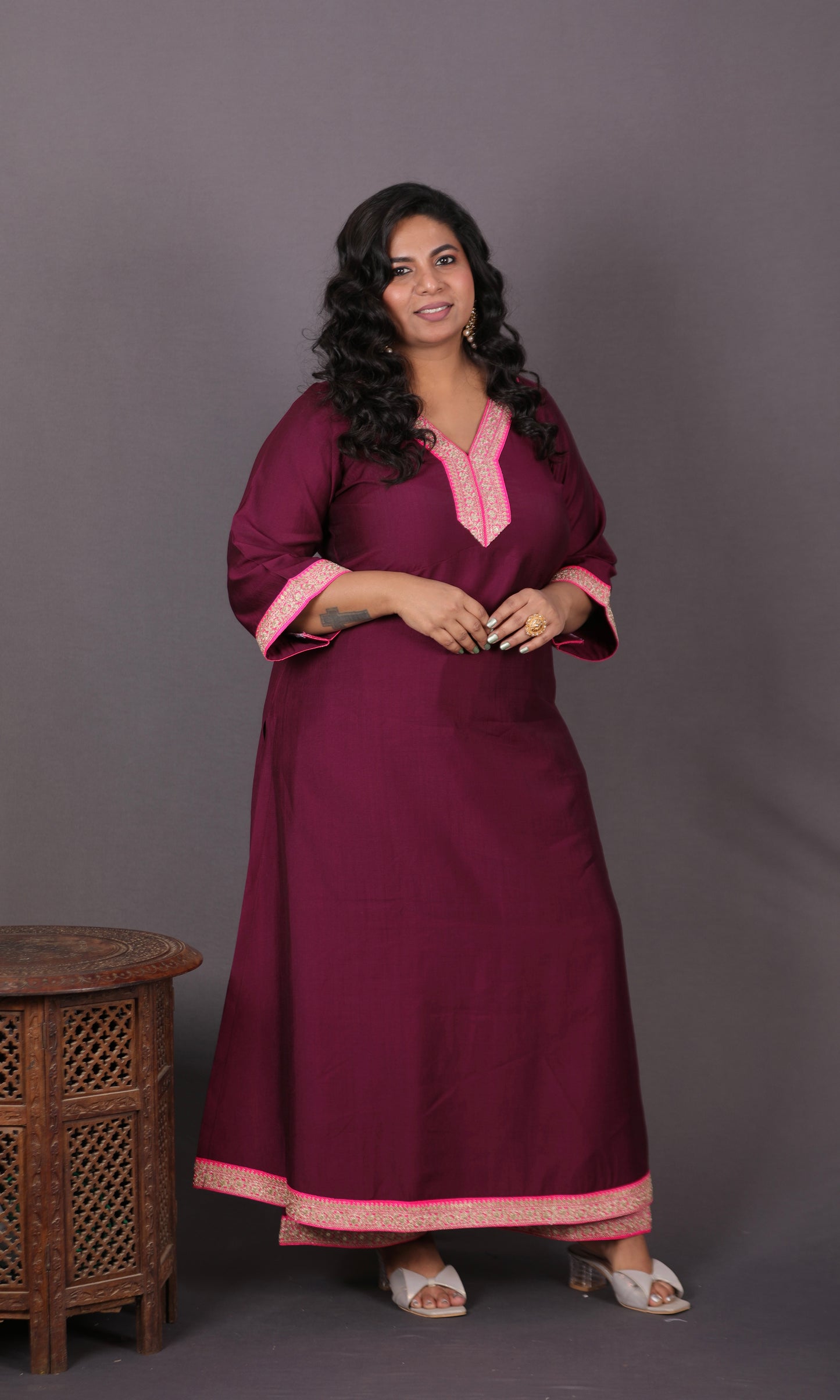 Aayat - 3pc set - Crepe Silk with soft silk tie-dye dupatta - Majenta