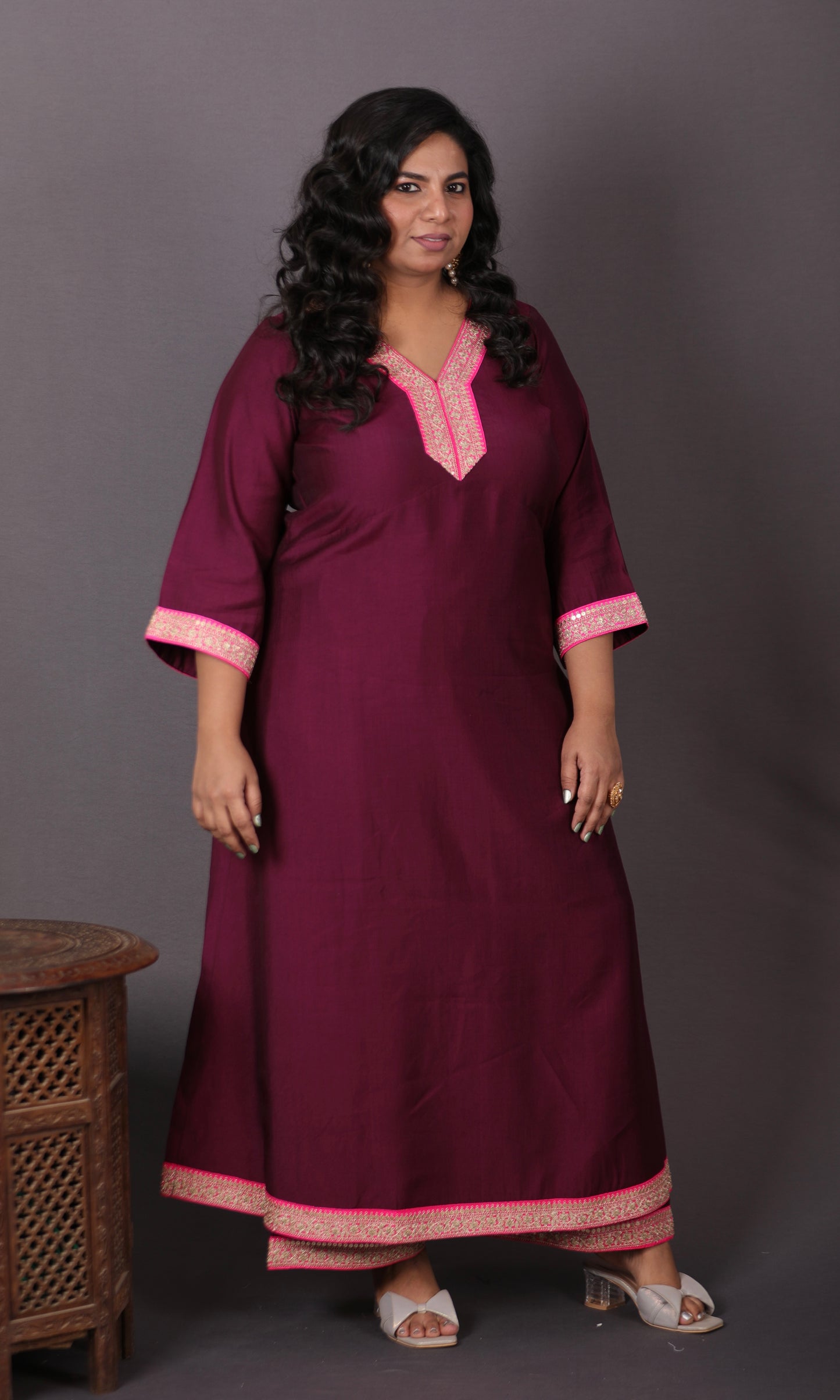Aayat - 3pc set - Crepe Silk with soft silk tie-dye dupatta - Majenta
