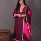 Aayat - 3pc set - Crepe Silk with soft silk tie-dye dupatta - Majenta