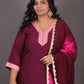 Aayat - 3pc set - Crepe Silk with soft silk tie-dye dupatta - Majenta