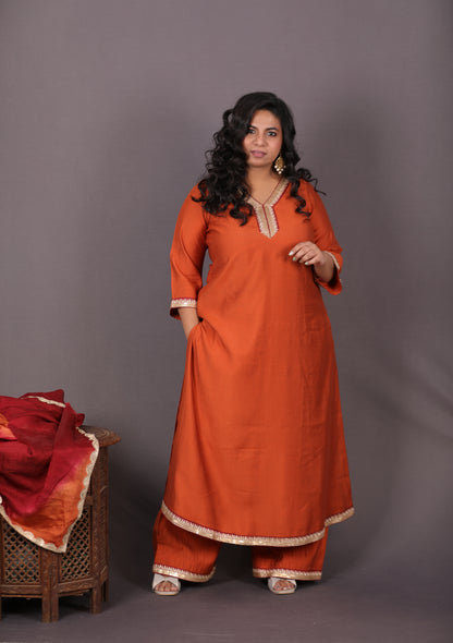 Aayat - RUST - Crepe Silk with soft silk tie-dye dupatta optional
