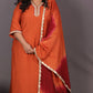 Aayat - 3pc set - Crepe Silk with soft silk tie-dye dupatta - RUST