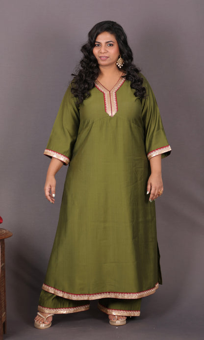 Aayat - MEHENDI - Crepe Silk with soft silk tie-dye dupatta optional