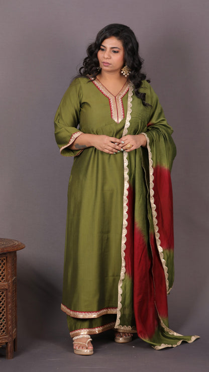 Aayat - MEHENDI - Crape Silk with soft silk tie-dye dupatta optional