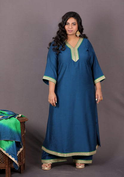 Aayat - BLUE - Crepe Silk with soft silk tie-dye dupatta optional