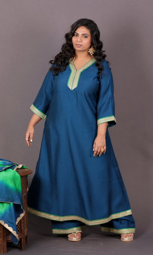 Aayat - 3pc set - Crepe Silk with soft silk tie-dye dupatta - BLUE