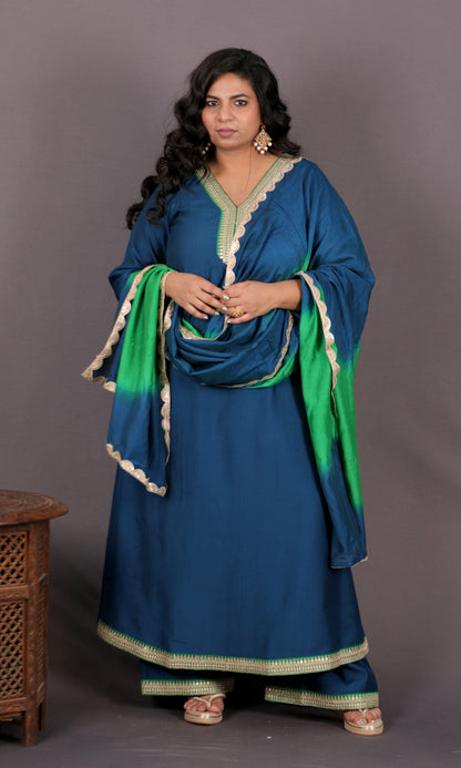 Aayat - BLUE - Crape Silk with soft silk tie-dye dupatta optional