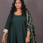 NOOR - Anarkali set + Zari Dupatta - Bottle Green