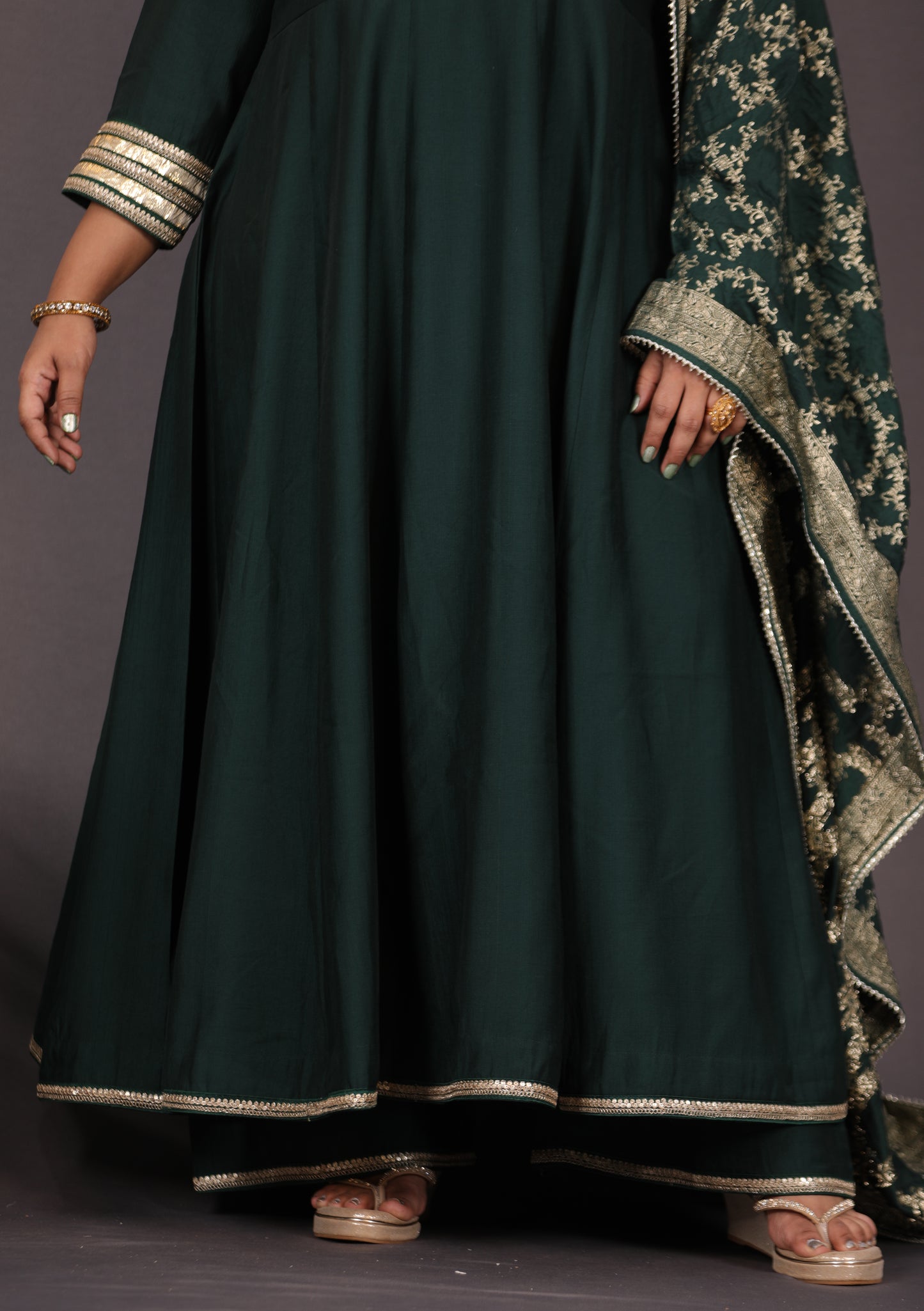NOOR - Anarkali set + Zari Dupatta - Bottle Green