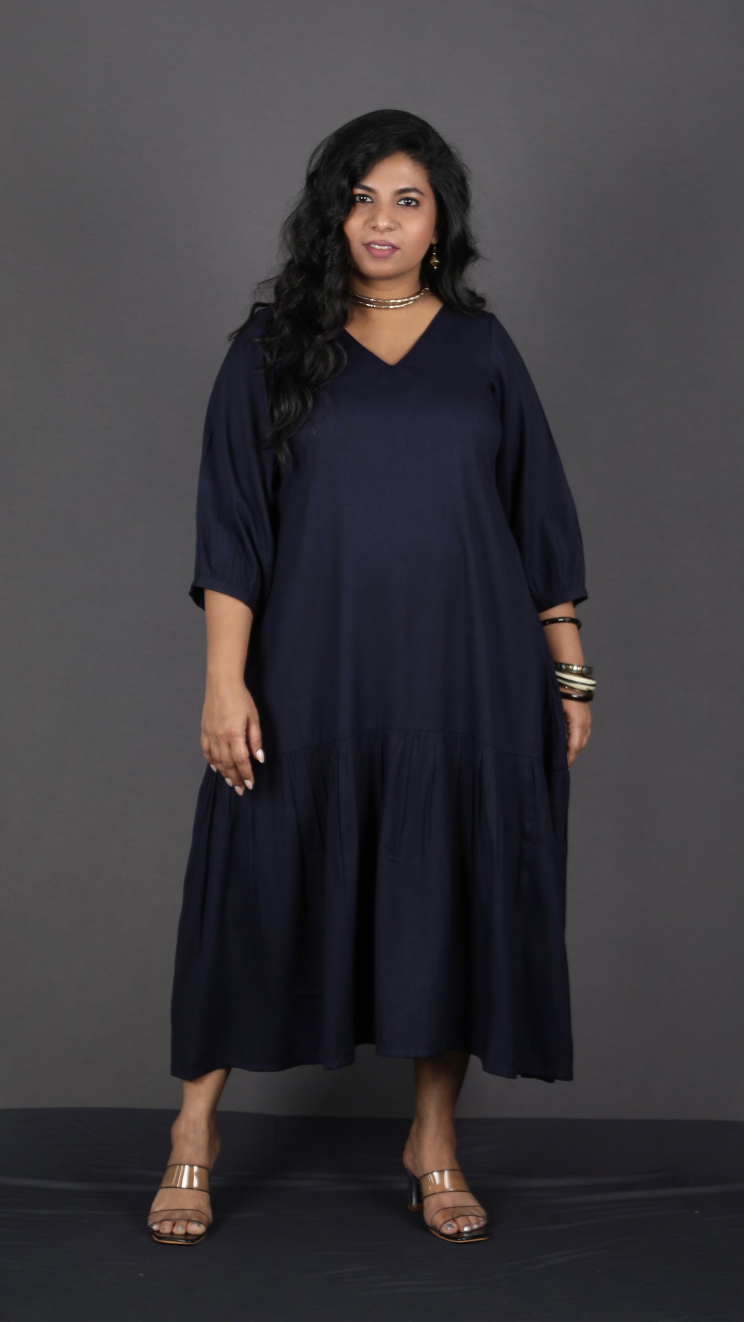 Lysha gathered dress - NAVY