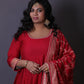 NOOR - Anarkali set + Zari Dupatta - Cherry Red