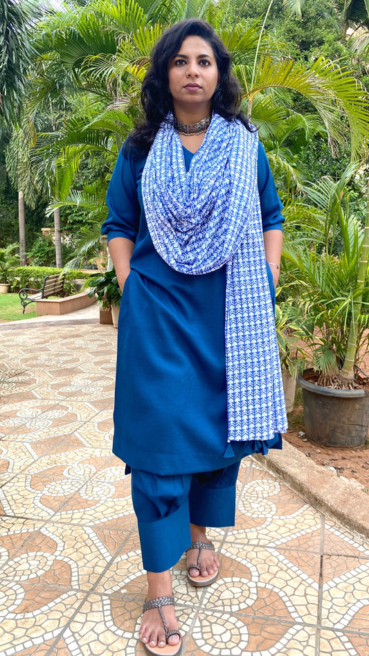 ADYA - CO ORD SET - BLUE SOFT COTTON  ( WITH MUL MUL DUPATTA )