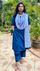 ADYA - CO ORD SET - BLUE SOFT COTTON  ( WITH MUL MUL DUPATTA )