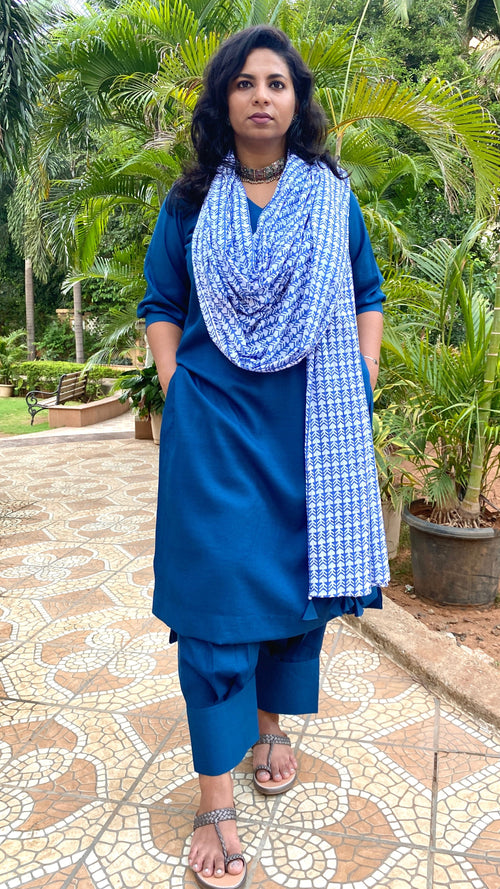 ADYA - CO ORD SET - BLUE SOFT COTTON  ( WITH MUL MUL DUPATTA )