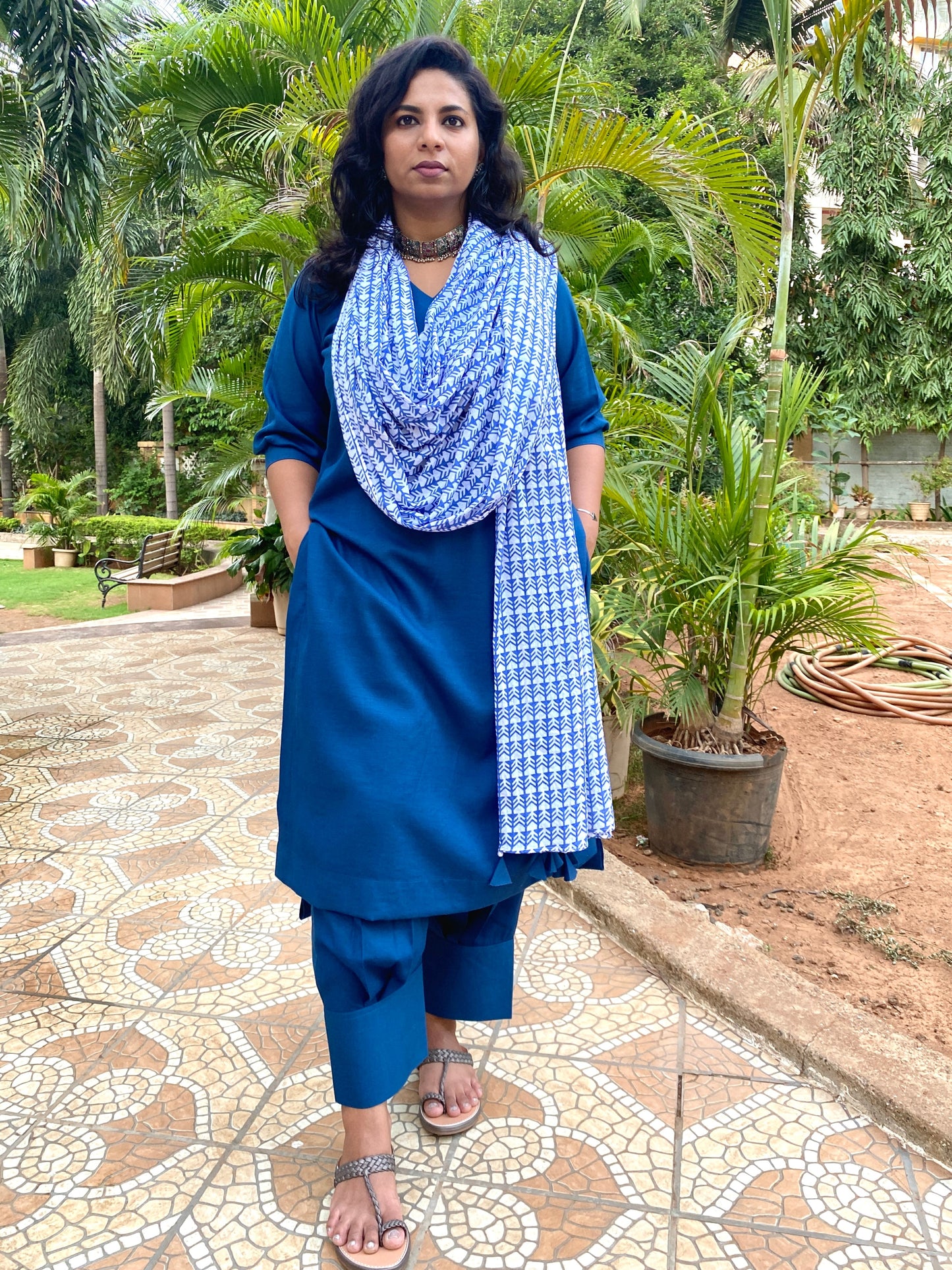 ADYA - ONLY KURTA OR CO ORD SET - BLUE SOFT COTTON  ( WITH MUL MUL DUPATTA OPTIONAL )