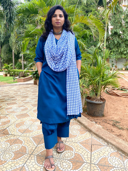 ADYA - CO ORD SET - BLUE SOFT COTTON  ( WITH MUL MUL DUPATTA OPTIONAL )