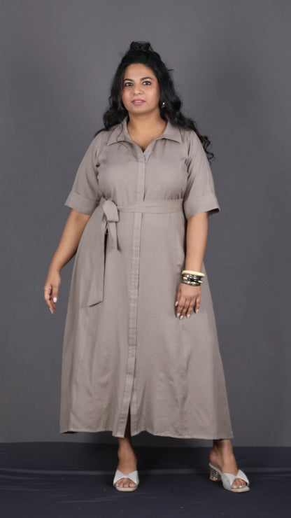 Bella - Shirt dress - Soft cotton - MUD GREY