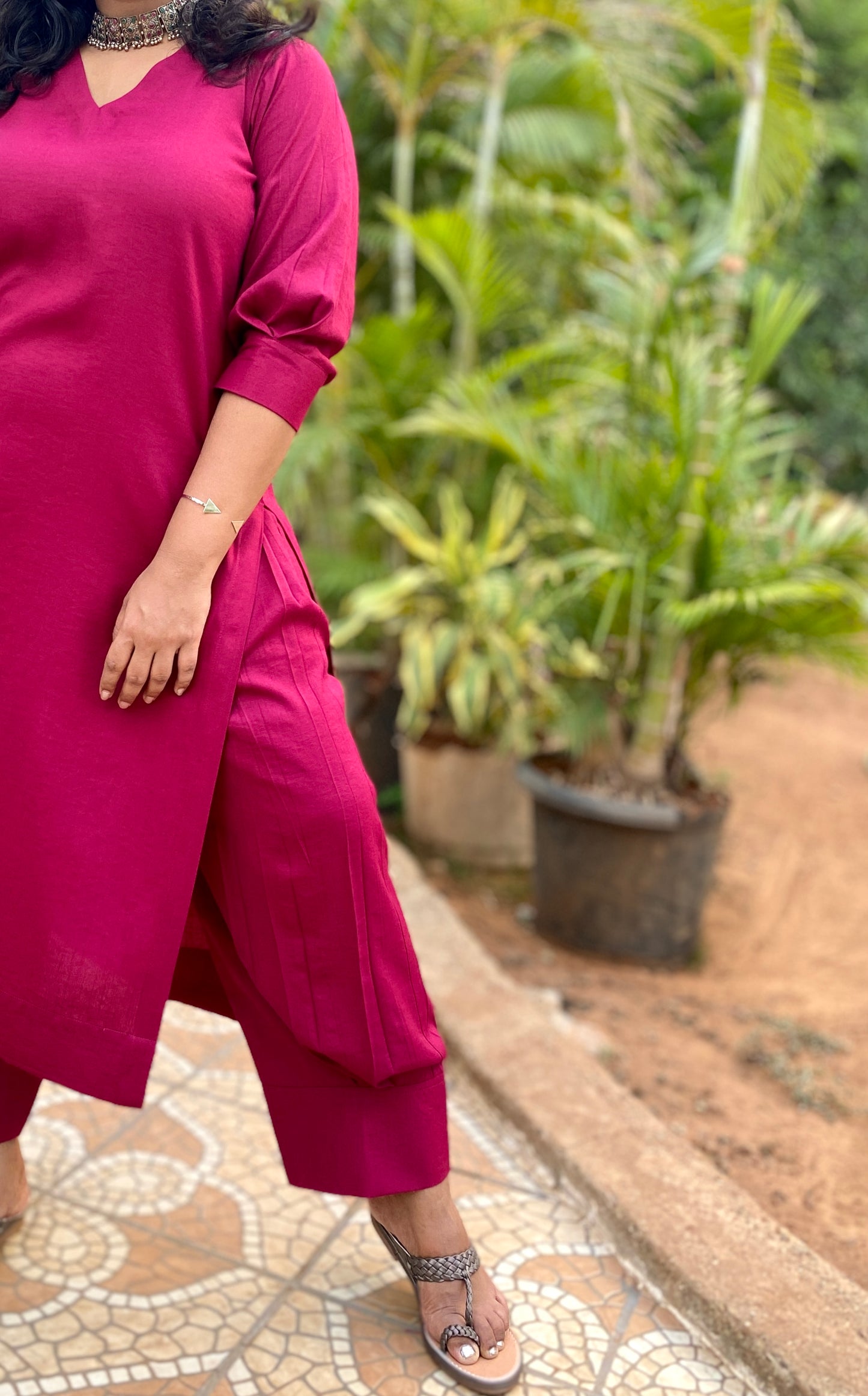ADYA - CO ORD SET - MEJENTA SOFT COTTON  ( WITH MUL MUL DUPATTA )