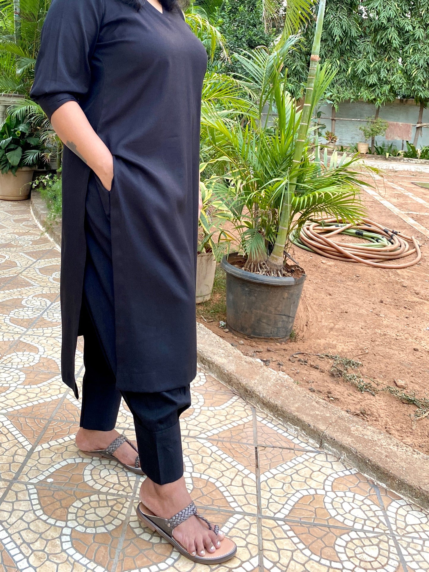 ADYA - CO ORD SET - BLACK SOFT COTTON  ( WITH MUL MUL DUPATTA OPTIONAL )