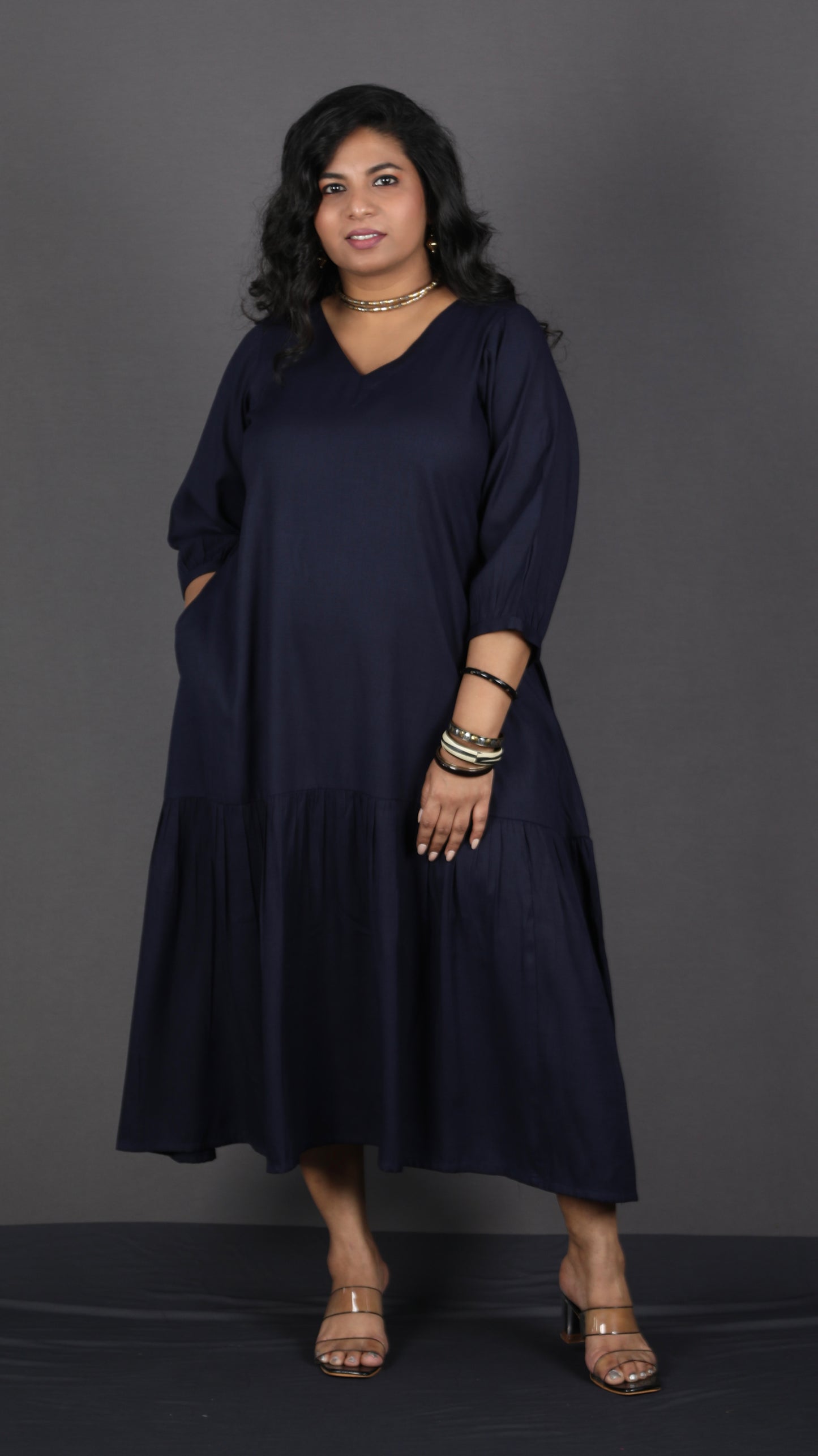 Lysha gathered dress - NAVY