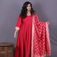 NOOR - Anarkali set + Zari Dupatta - Cherry Red
