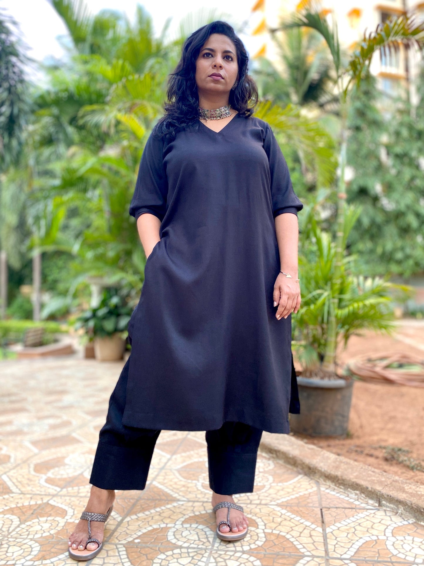 ADYA - CO ORD SET - BLACK SOFT COTTON  ( WITH MUL MUL DUPATTA OPTIONAL )