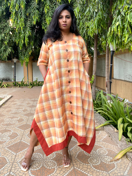 ANNA - Dress - Cotton Checks - ORANGE