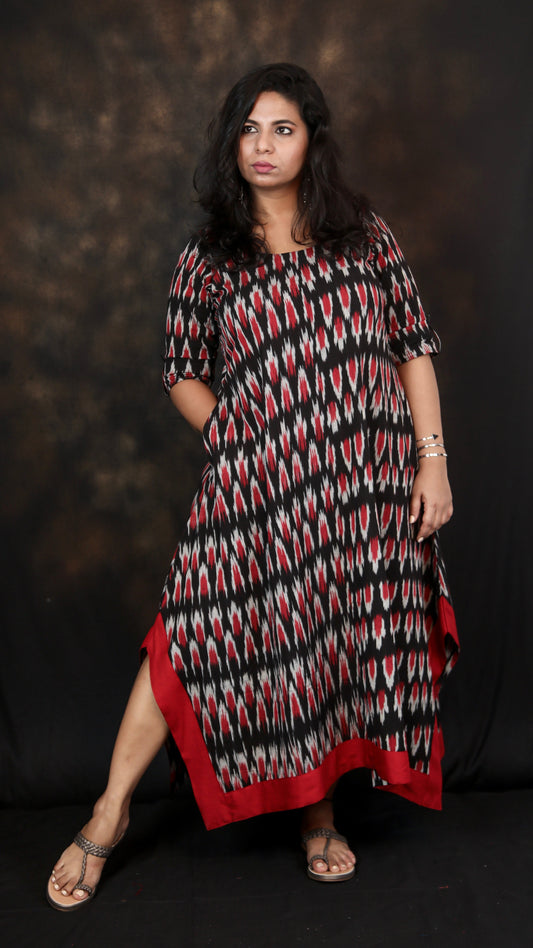 ANNA - Dress - BLACK IKKAT COTTON