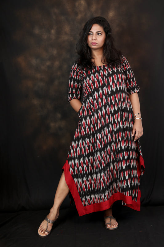 ANNA - Dress - BLACK IKKAT COTTON