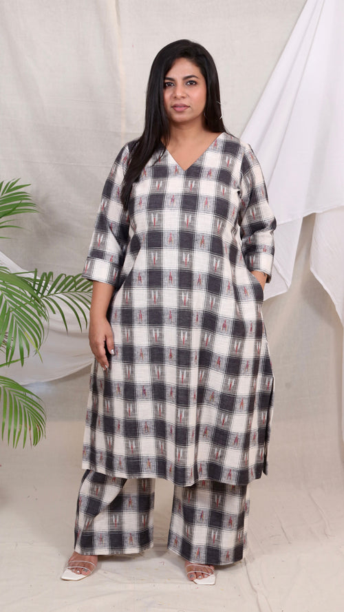 MAYA co-ords -  Linen checks ikkat boota - BLACK