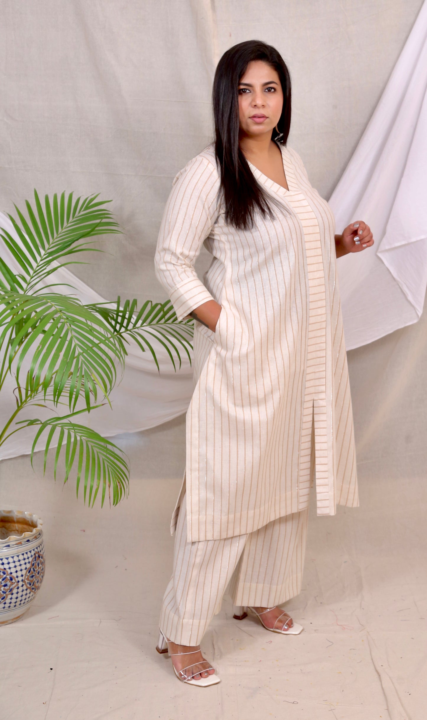 GEET - Co Ord Set - Handloom Cotton - Dobby weave - Cream