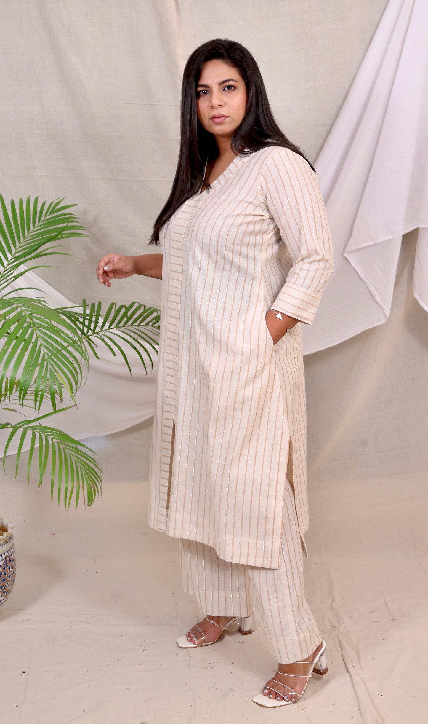 GEET - Co Ord Set - Handloom Cotton - Dobby weave - Cream