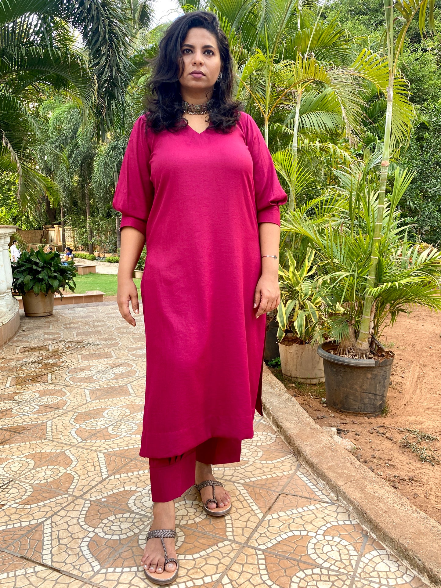 ADYA - CO ORD SET - MEJENTA SOFT COTTON  ( WITH MUL MUL DUPATTA )
