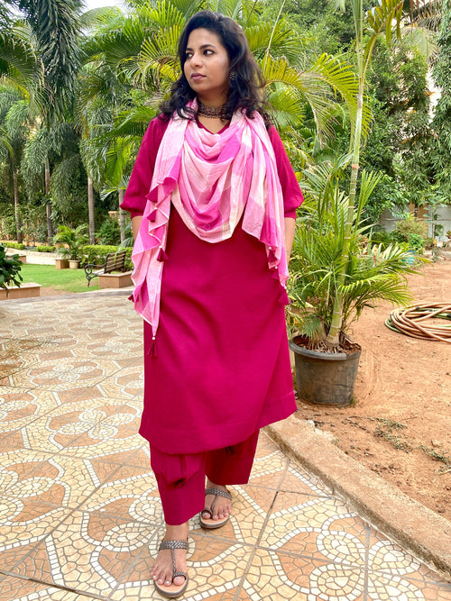 ADYA - CO ORD SET - MEJENTA SOFT COTTON  ( WITH MUL MUL DUPATTA - OPTIONAL)