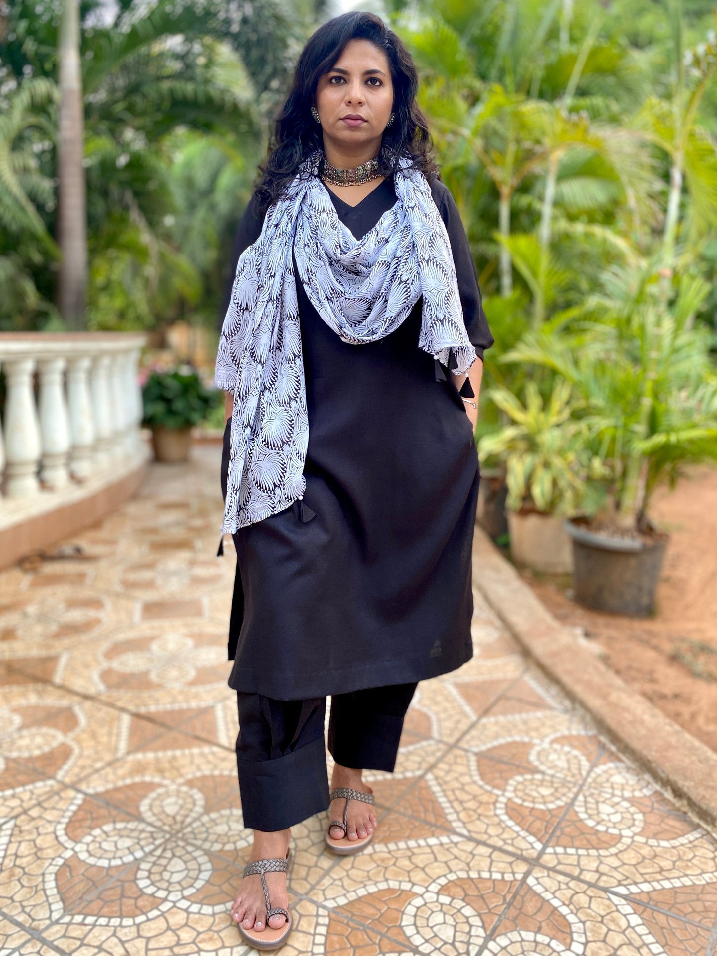 ADYA - CO ORD SET - BLACK SOFT COTTON  ( WITH MUL MUL DUPATTA OPTIONAL )