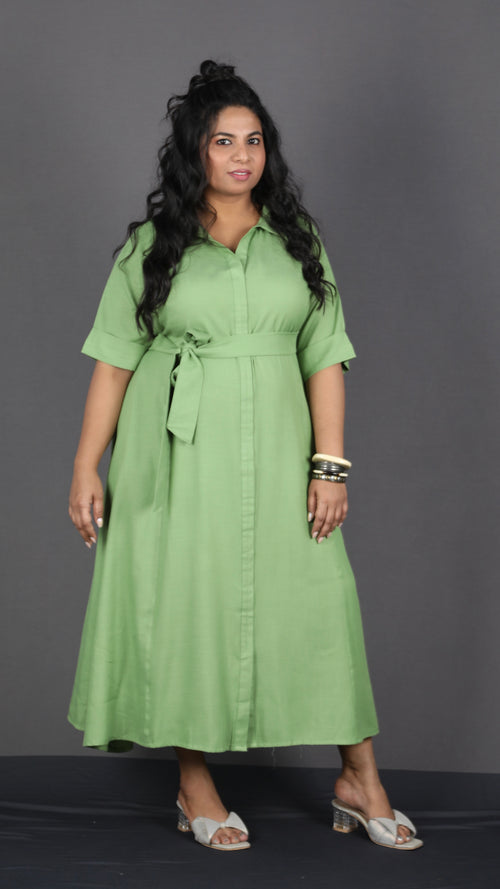 Bella - Shirt dress - Soft cotton - Pista green