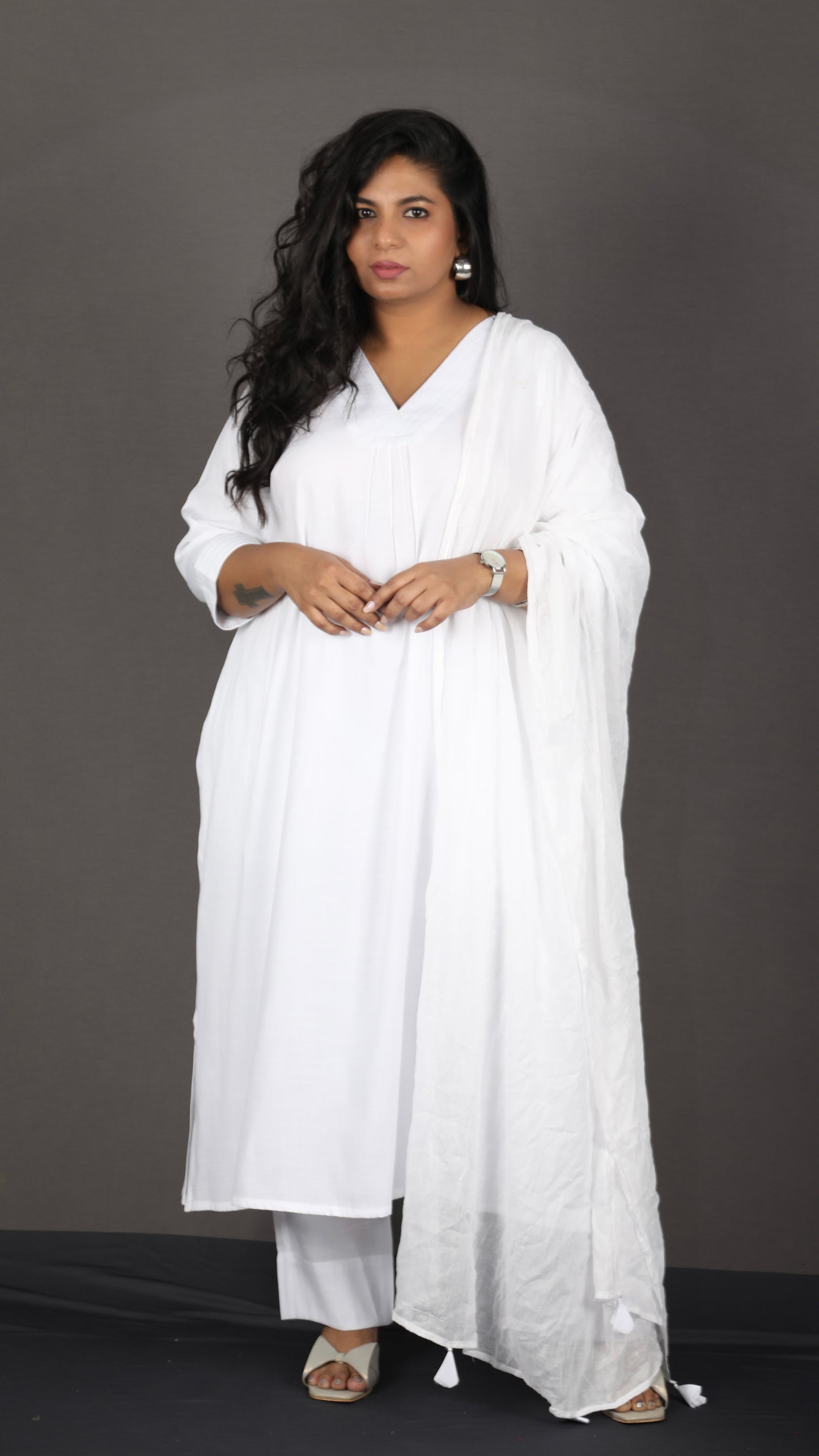 SUHANI - Full Set - soft cotton - Pure White + Mul dupatta optional