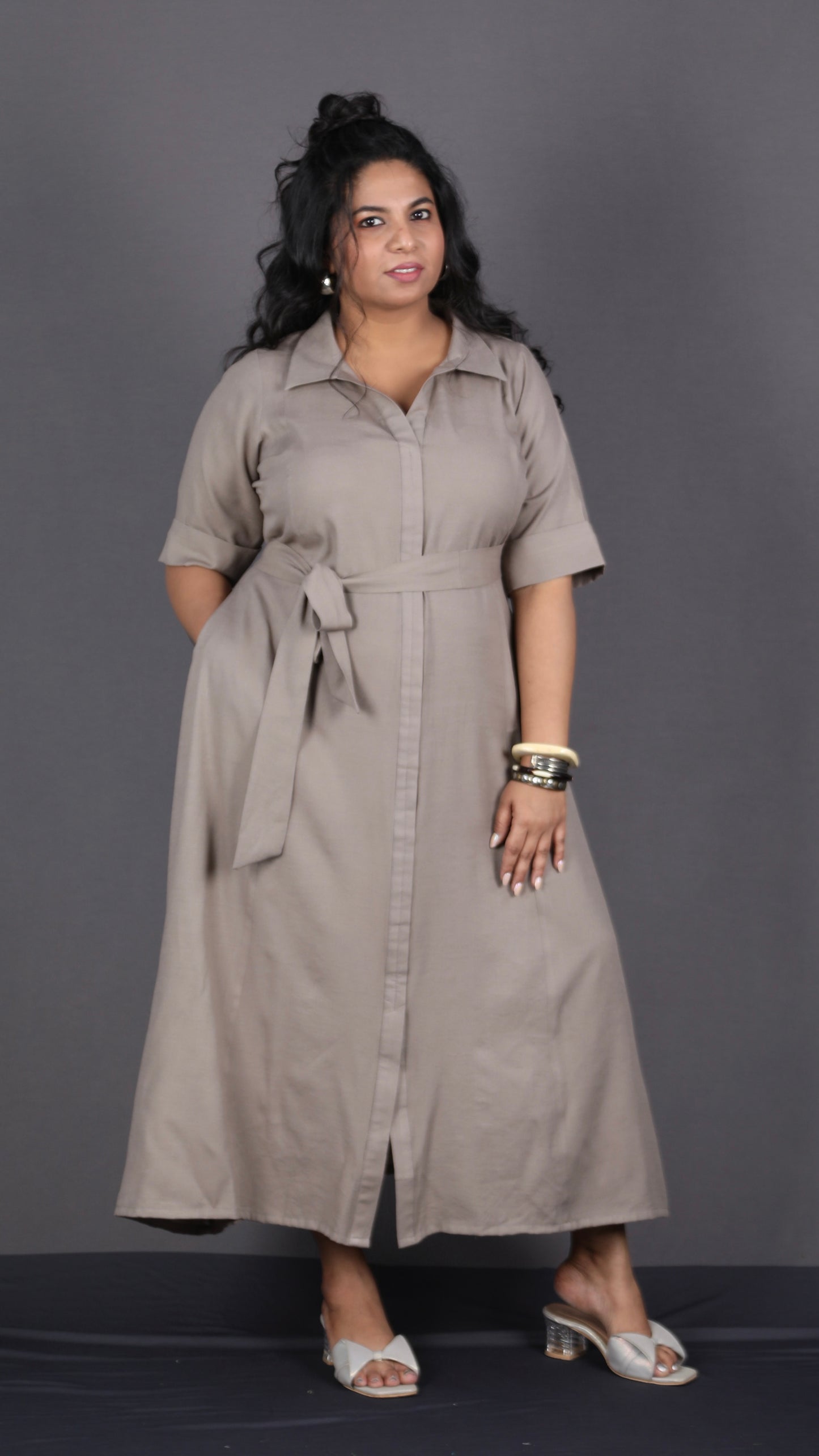 Bella - Shirt dress - Soft cotton - MUD GREY