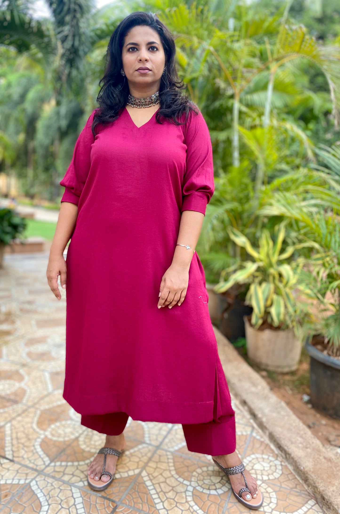 ADYA - CO ORD SET - MEJENTA SOFT COTTON  ( WITH MUL MUL DUPATTA )