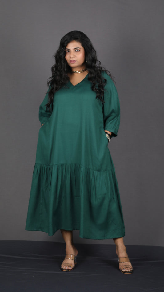 Lysha gathered dress - BOTTLE GREEN