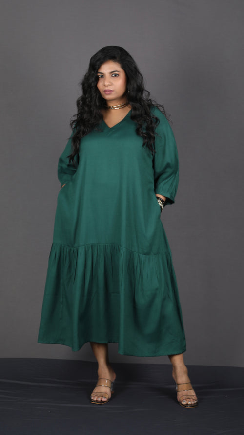 Lysha gathered dress - BOTTLE GREEN