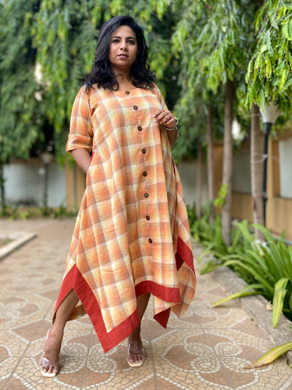 ANNA - Dress - Cotton Checks - ORANGE