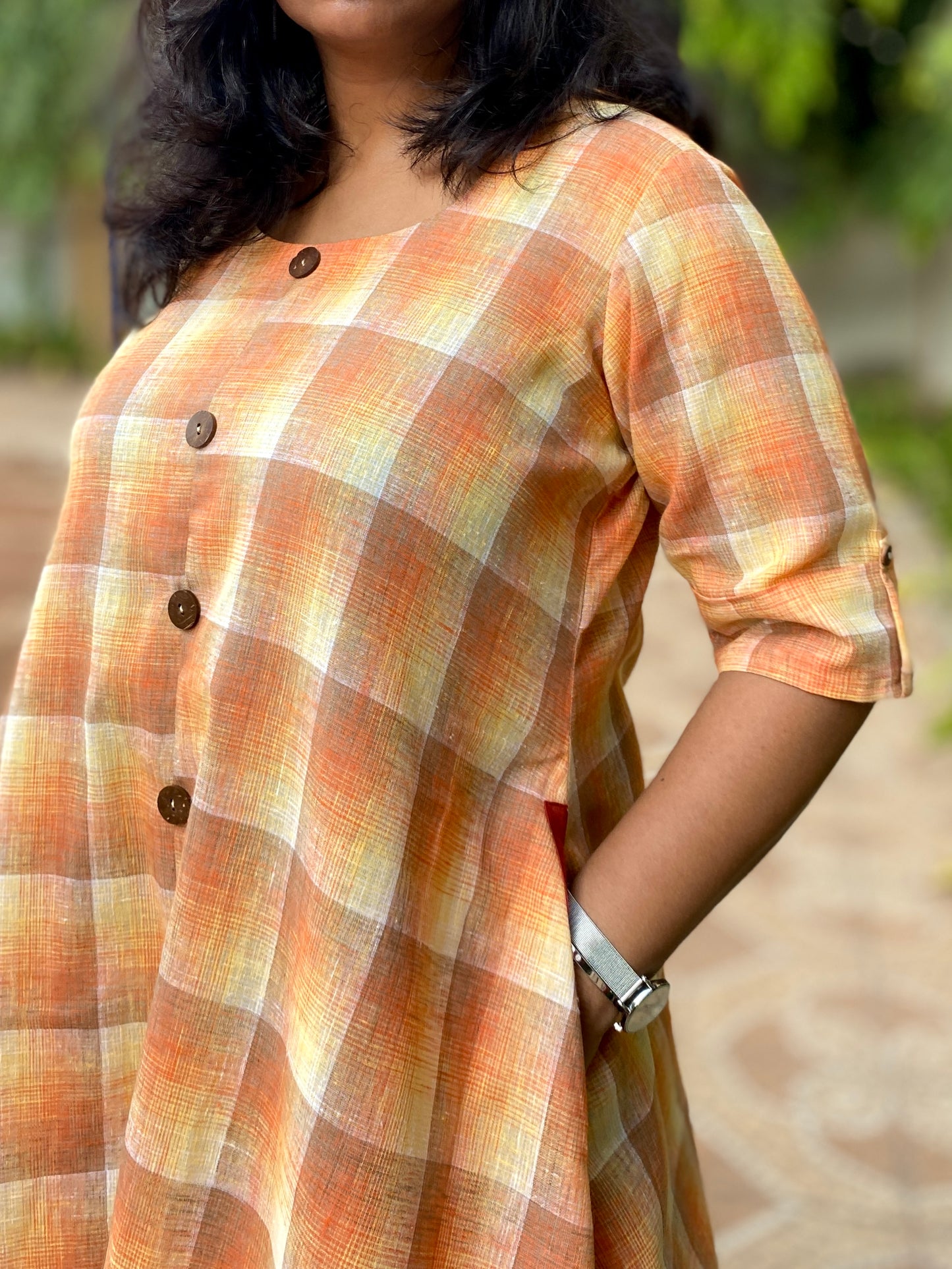 ANNA - Dress - Cotton Checks - ORANGE