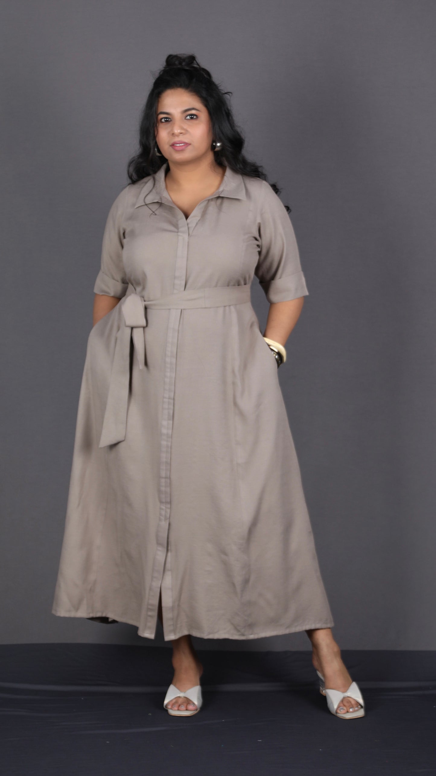 Bella - Shirt dress - Soft cotton - MUD GREY
